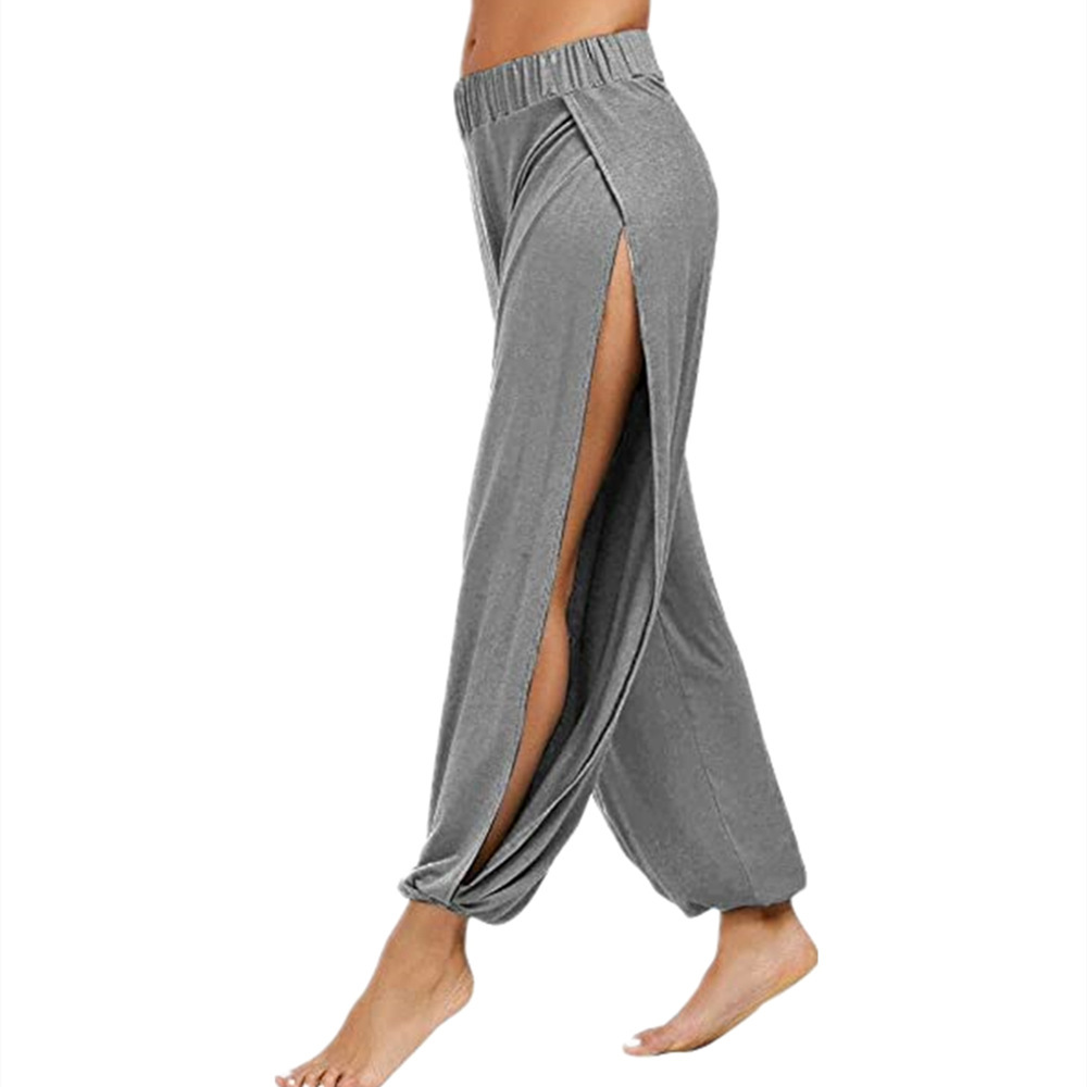 2021跨境亚马逊wisheBay新款欧美女式高开叉嬉皮哈伦裤瑜伽裤详情图3