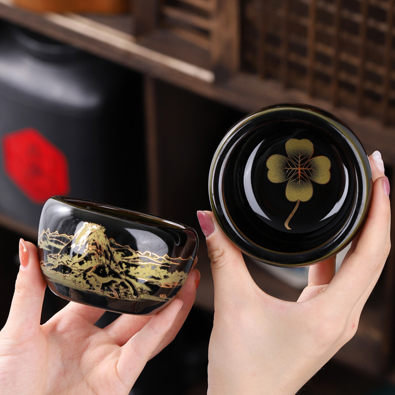 Jian Zhan tea tasting cups, wooden leaf cups, tea cups, master cups, tea sets, ceramic Gongfu single cups, home and office ornaments