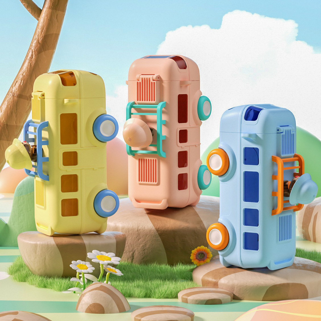 G446 Beikr New Cartoon summer children's and baby bus car water Cup, water bottle, Outdoor fashionable and portable straw cup details Picture