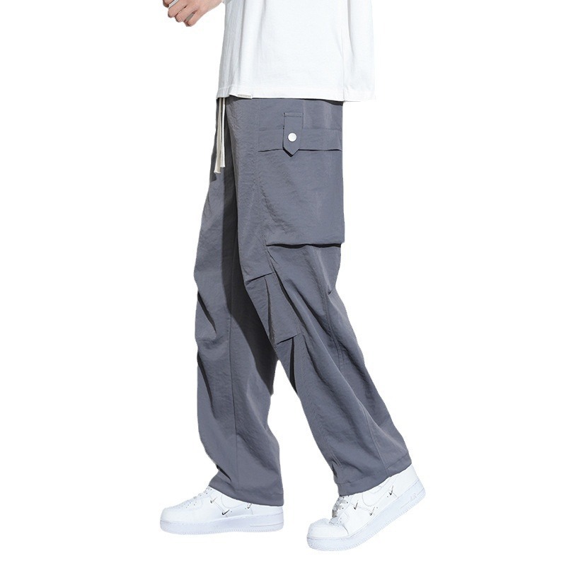 New ice silk quick-drying men's casual pants, summer wide-leg straight-leg extended functional white workwear men's summer pants Item Picture