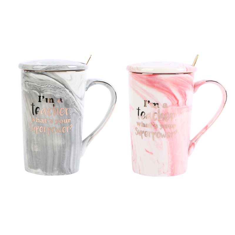 Teachers' Day Marble-patterned double-cup tea brewing cup, ceramic coffee cup, creative European-style mug Application Scenario