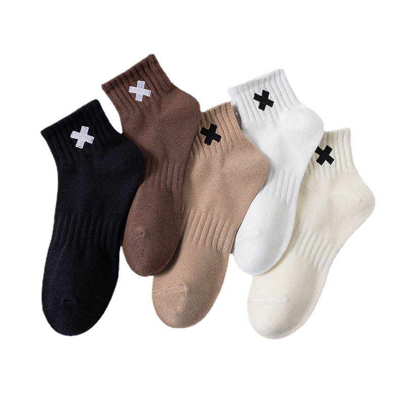 Sock stall, one-piece delivery service, men's four-season short tube embroidered X men's socks, sports corset men's short socks, solid color elastic mid-tube sweat-absorbing cotton socks, one-piece delivery service Item Picture