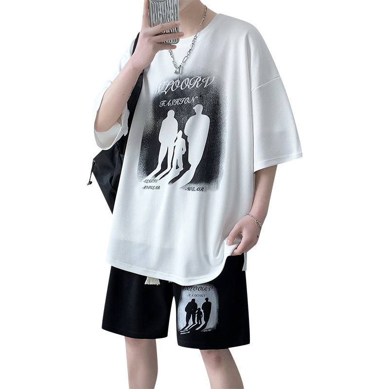 A hit men's summer set for 2024, featuring a new style of Chinese fashion short-sleeved, loose T-shirt, top and half-sleeved men's clothing Item Picture
