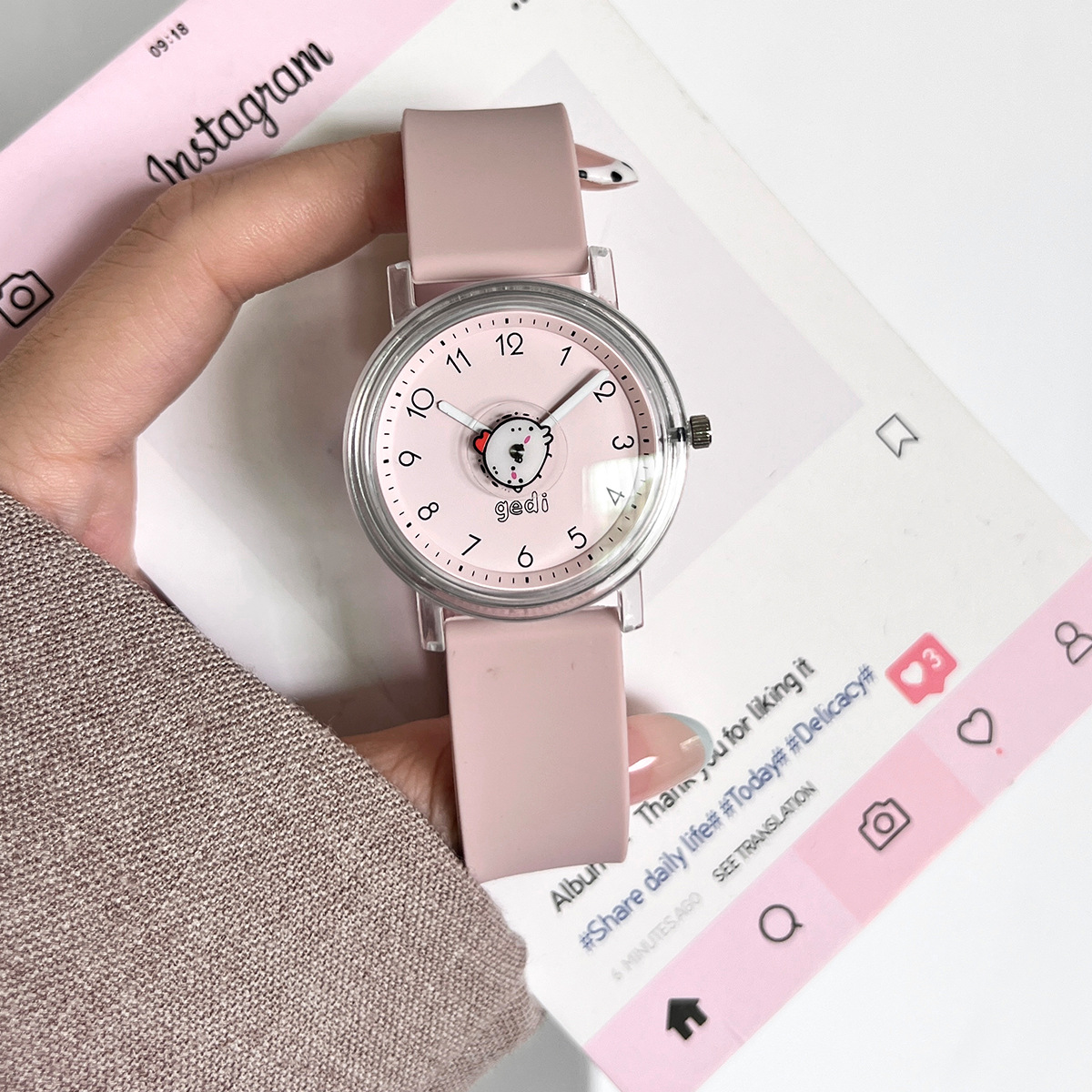 女款糖果色硅胶高颜值时尚学生表小巧卡通圆表盘女士礼物防水手表详情12