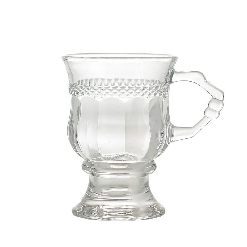 Simple and retro embossed European-style water cup, glass cup, coffee cup, souvenir, amber color, high appearance level water cup Item Picture