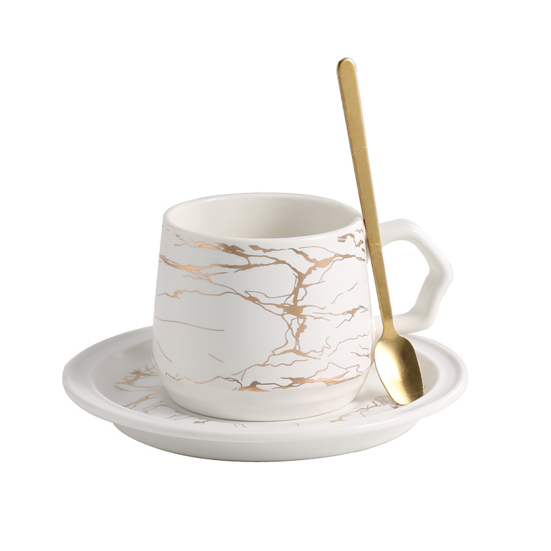 Creative Ceramic Cup Marble Gold Plated European Mug Tray Coffee Cup Milk Cup Drink Cup With Hand Salute Item Picture