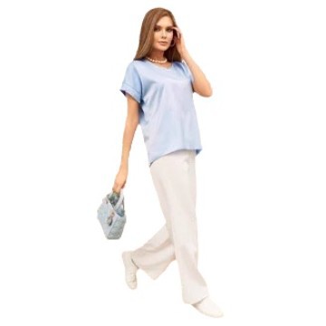 2024 Amazon Women's short-sleeved V-neck casual solid color T-shirt with a loose design Item Picture