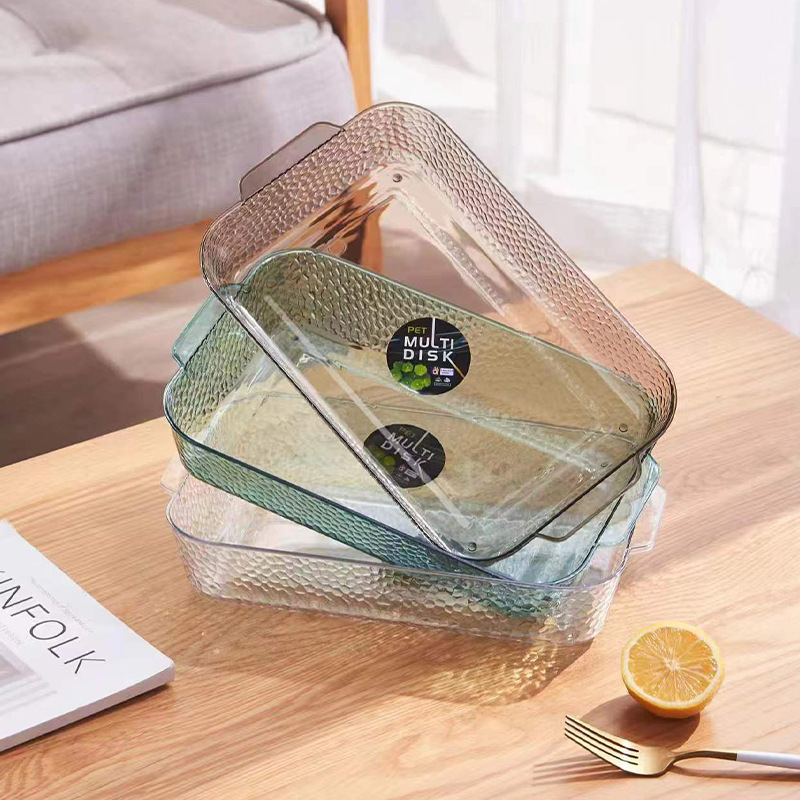 Rectangular glass tray, European-style household fruit plate, living room water cup tray set, tea cup plate, transparent flat plate Item Picture