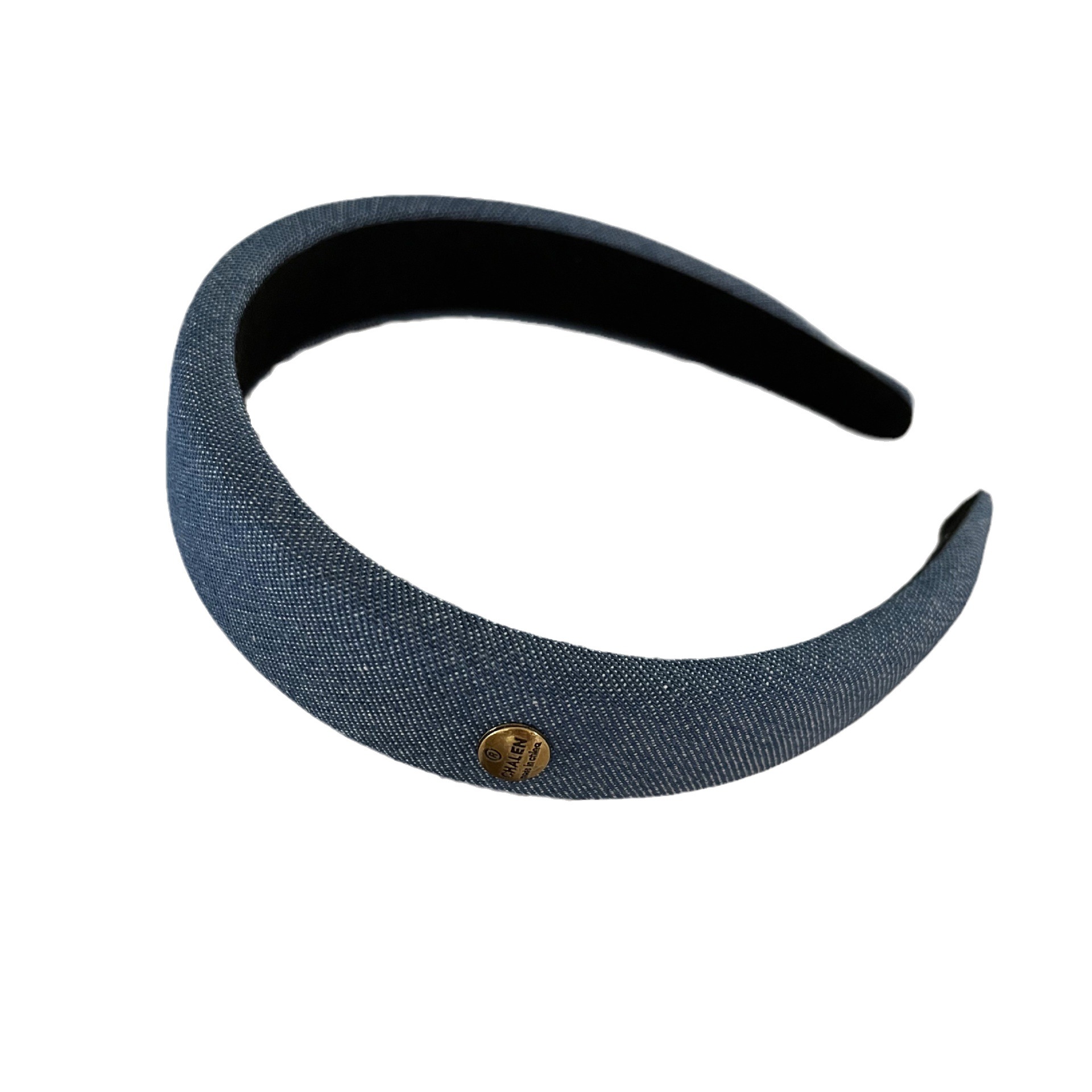 Korean denim gold label hair band and hairpin set, retro and high-end, high top sponge hair band, elegant side clip hair accessory Item Picture