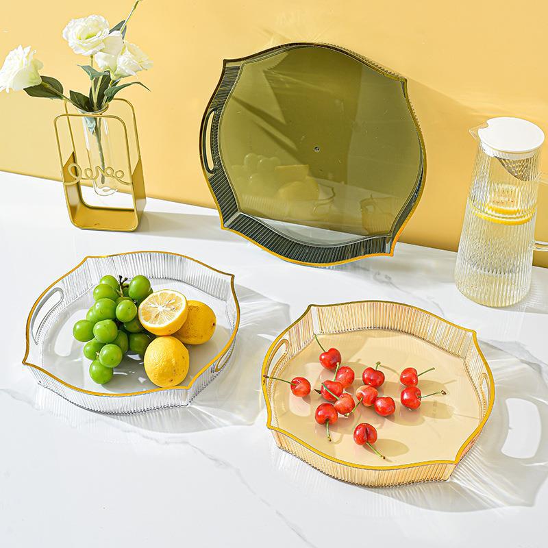 家用茶杯水杯轻奢托盘客厅零食点心水果茶盘塑料透明日式简约餐盘图