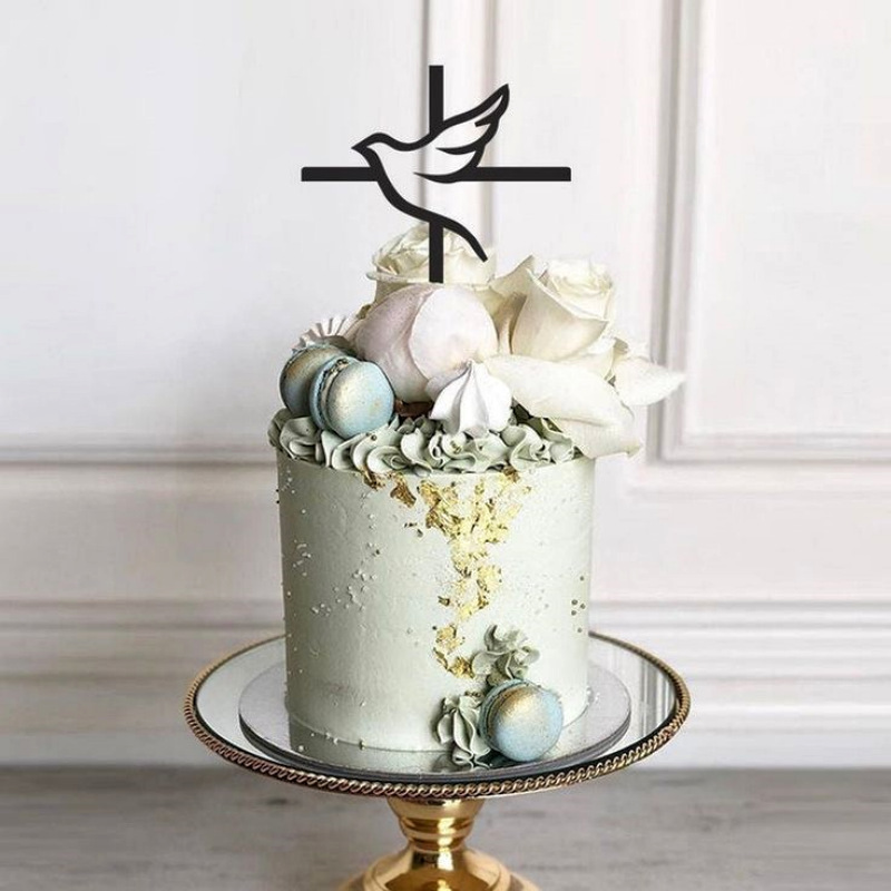 Cross Border Peace Pigeon Cross Cake Decoration Plug-In Baby Eucharist Baptism Party Decoration Cake Tag Specification drawing