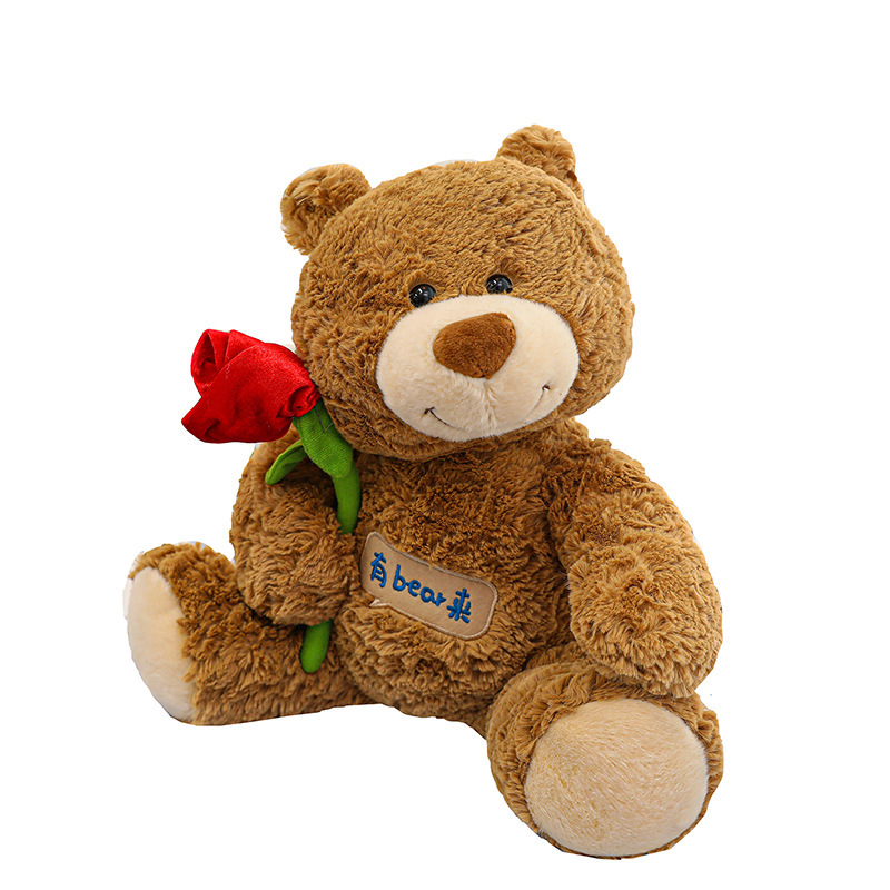 Foreign Trade Wearing A Hat Birthday Sitting Bear Holding Flowers Teddy Bear Doll Plush Toys Cross-Border Wholesale Girl Gifts Item Picture