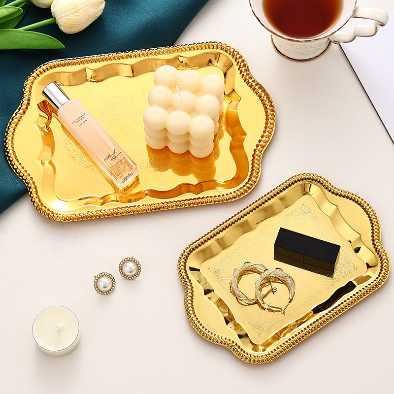 欧式金属蛋糕盘甜品餐盘宫廷风杯垫镜面饰品托盘拍照碟子蜡烛台盘