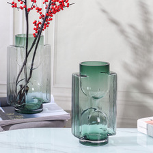 现代简约创意轻奢几何孔雀绿透明玻璃花瓶鲜花水培插花器客厅摆件