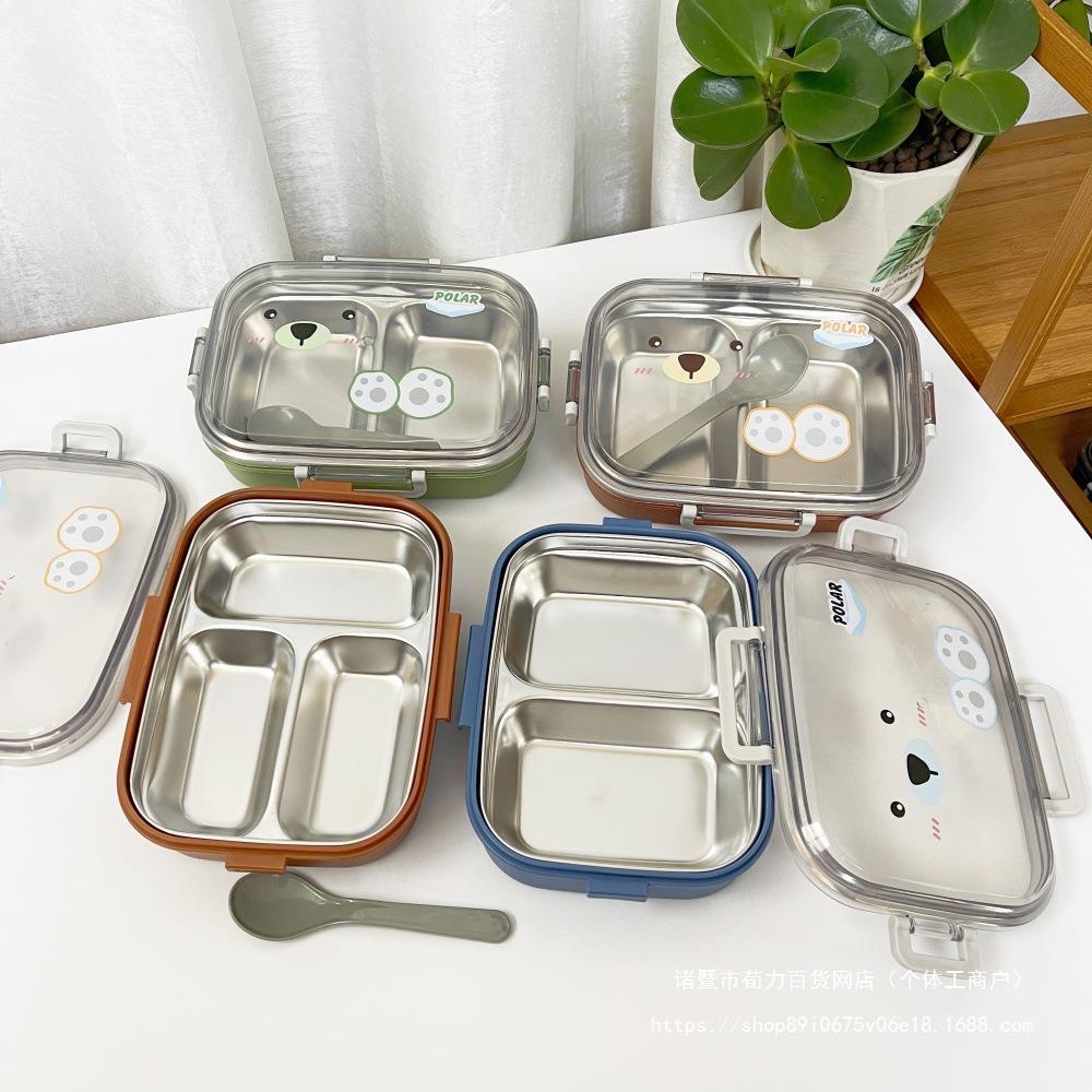 8547 lunch box cartoon stainless steel divider cute student bento box divider canteen meal box fruit fresh-keeping box