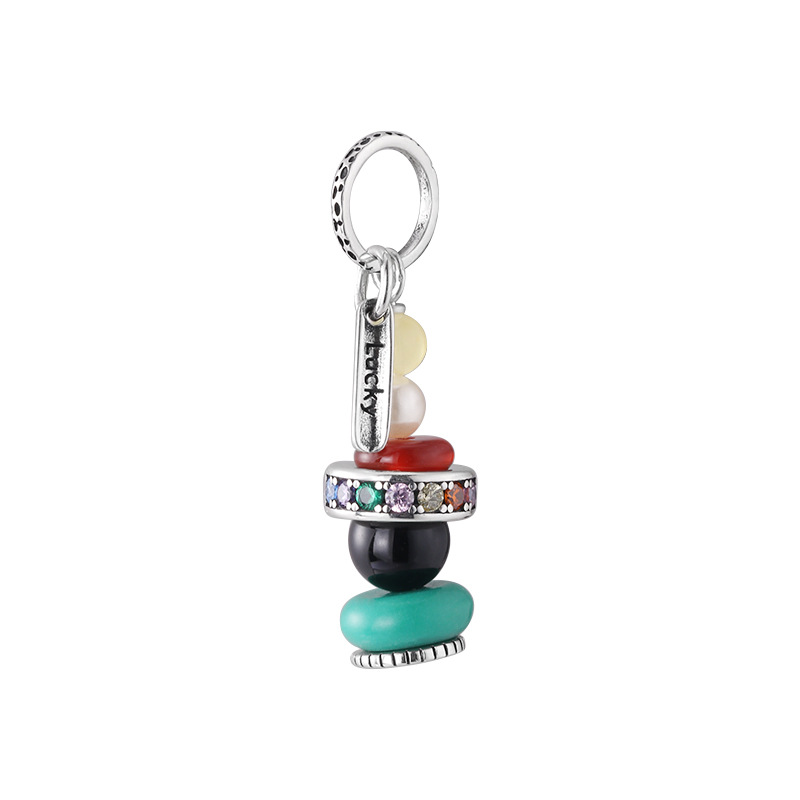 925 sterling silver colored beaded wishing tower pendant, simple, retro, fashionable and individual necklace, suitable for both men and women, N1250 Item Picture