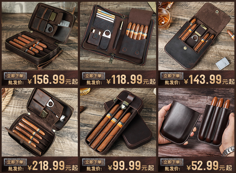 复古疯马牛皮雪茄盒手工制作6支装锁扣抽屉式雪茄保湿盒一件代发详情2