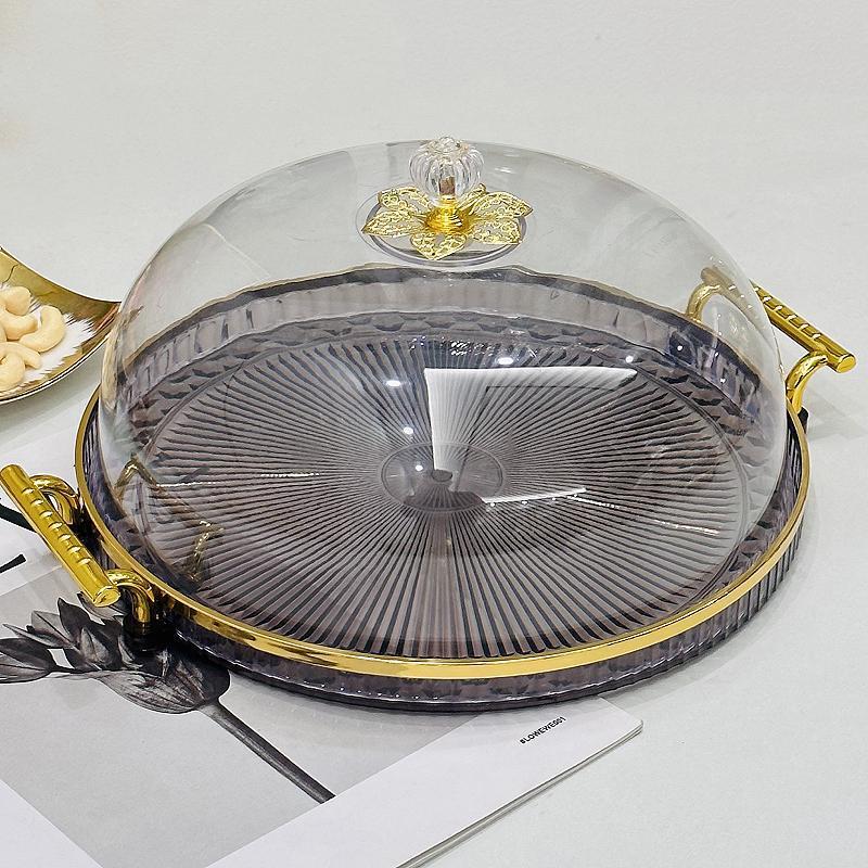 Tea cake cover display plate Plastic dessert tray Cake plate fruit tasting plate Wholesale Golden Castle vase clear fruit plate snack plate full figure
