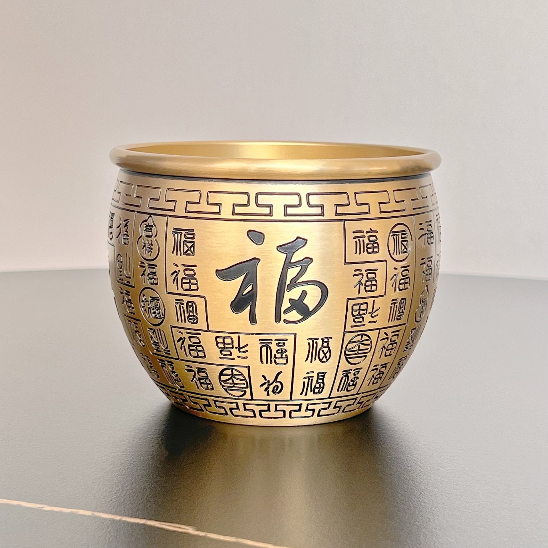 Baifu Jar Eight Treasure Jar Brass Corpote Tea And Rice Jar Study To Wish Longevity Moving Office Eight To Money details Picture