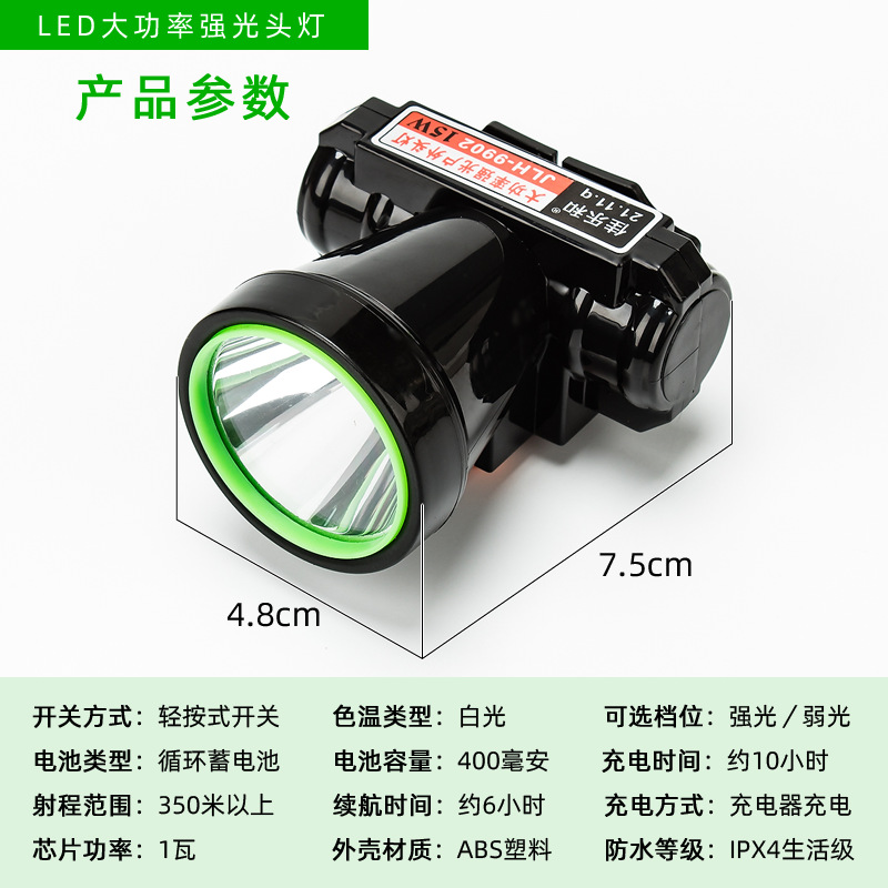 佳乐和强光头灯远射头戴式 安全帽矿灯户外钓鱼可充电led头灯 Specification image