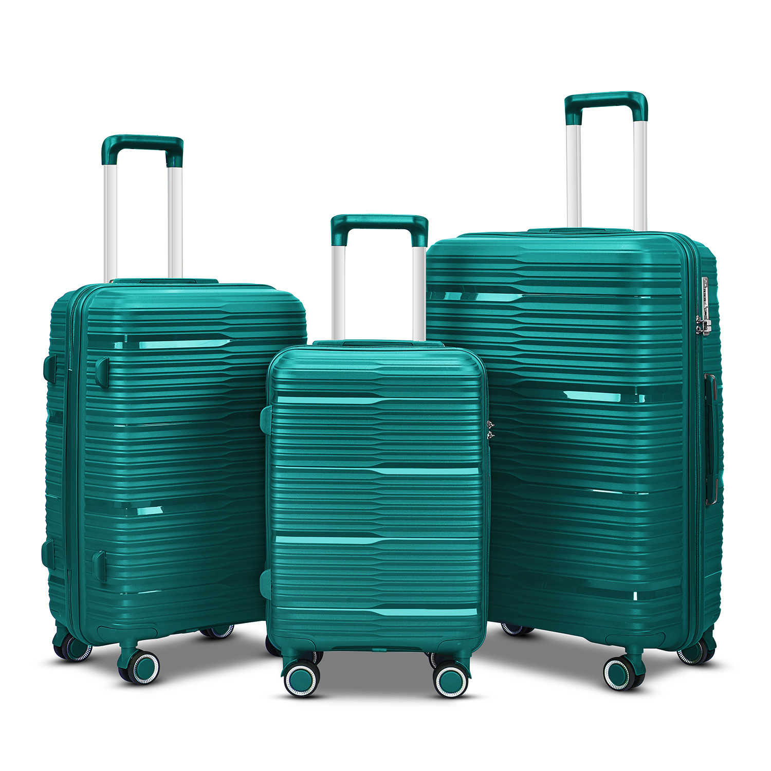 Foreign Trade Spot Wholesale Pp Three-Piece Pull-Rod Box Boarding Suitcase Silent Universal Wheel Boarding Box Luggage Bag Item Picture