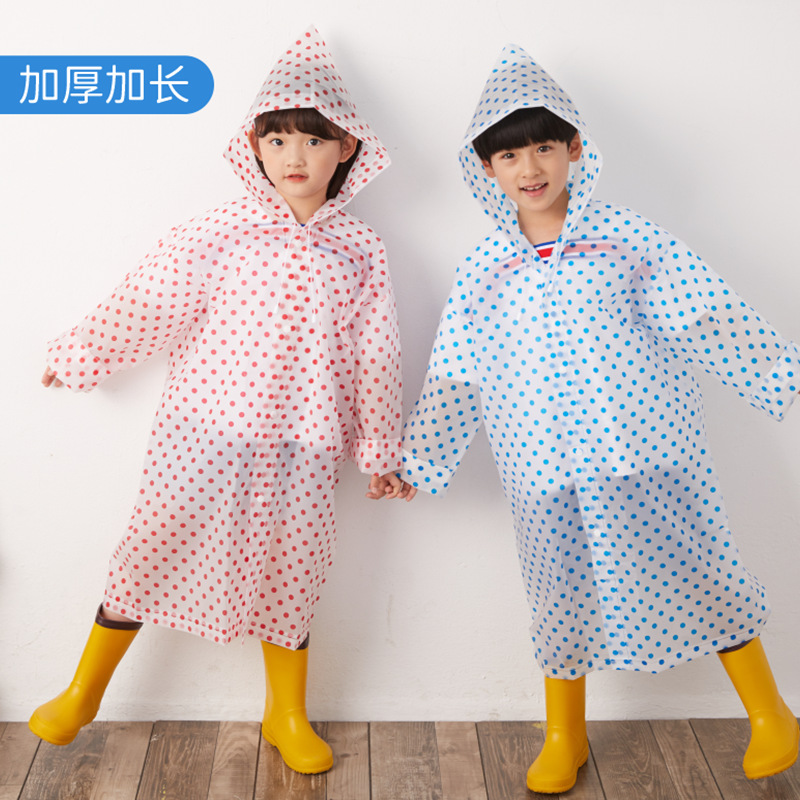 儿童雨衣雨披卡通女童长款波点EVA连体非一次性便携式外贸上学透明时尚学生长款连体雨衣雨披