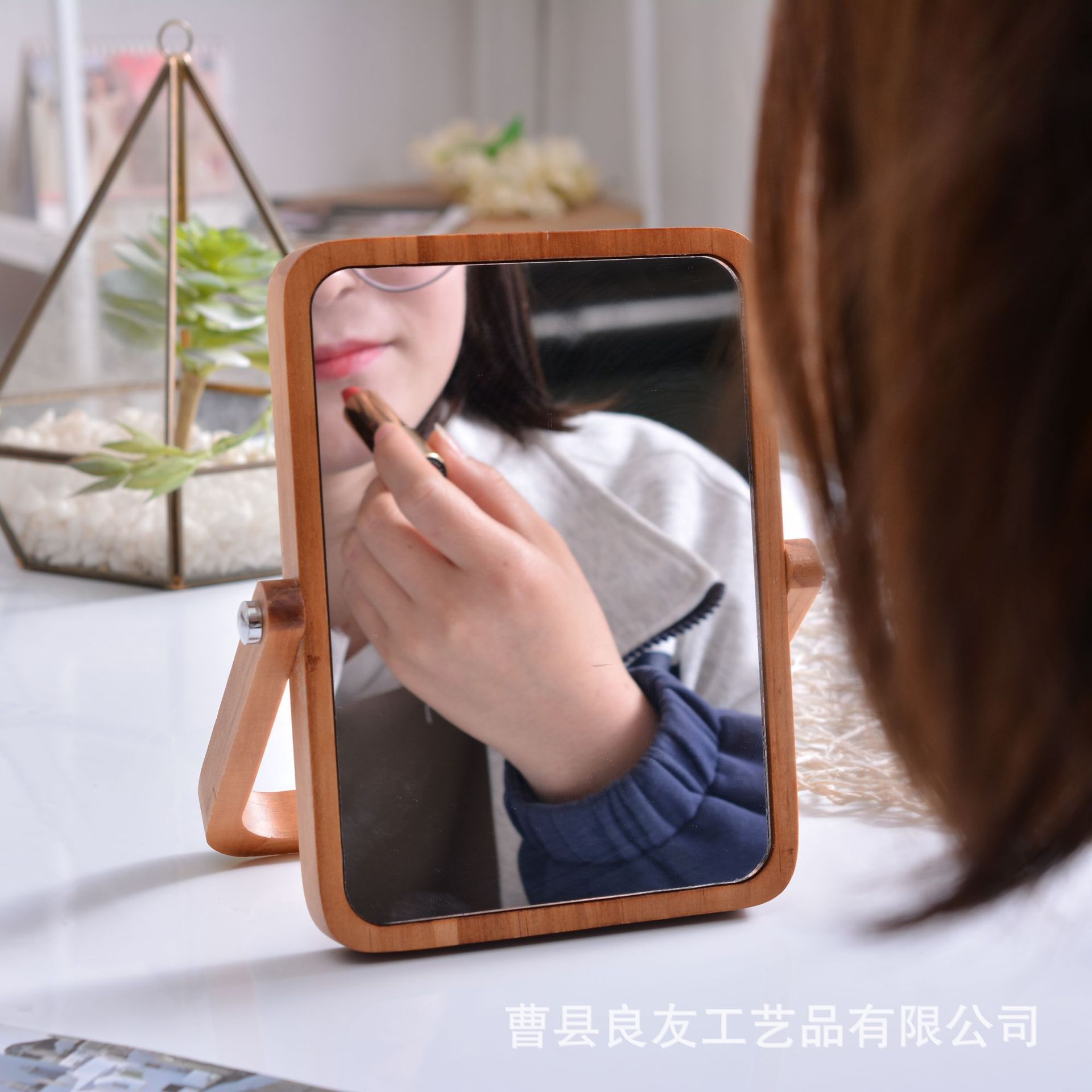实木梳妆镜子台式简约化妆镜便携桌面镜可折叠学生宿舍化妆镜子