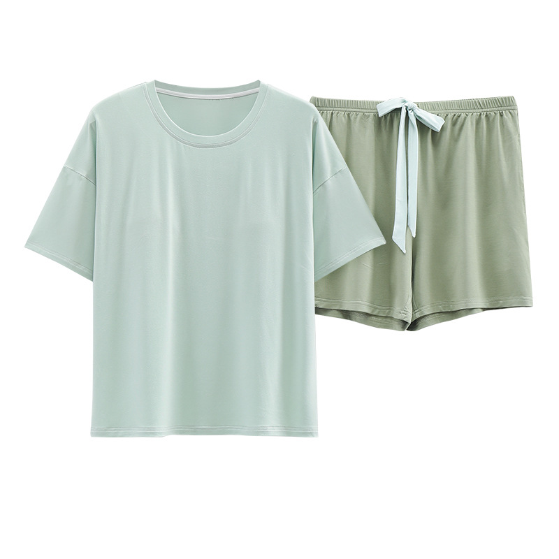 Thin pajama women's summer Modal short-sleeved shirt with chest pad, comfortable to wear outside, large-sized home wear set wholesale Item Picture