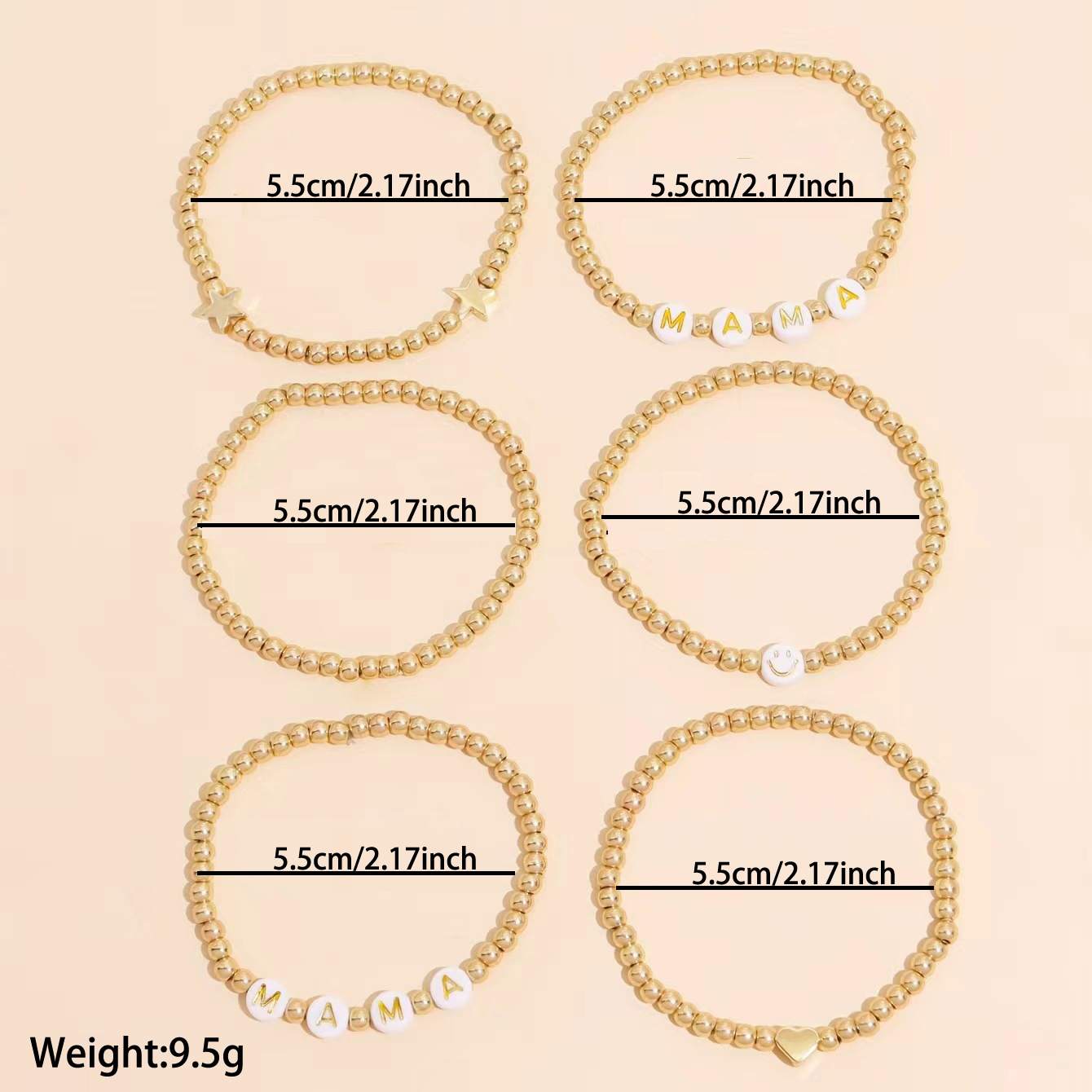 A cross-border best-selling acrylic gold letter MAMA heart gold bead beaded bracelet 6-piece set, suitable for Mother's Day bracelets Application Scenario
