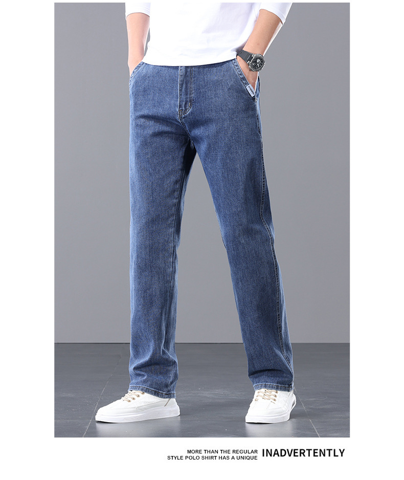 Factory direct sales of 2026 new summer thin high-end jeans for men, straight-leg loose stretch large-sized casual pants pic 7