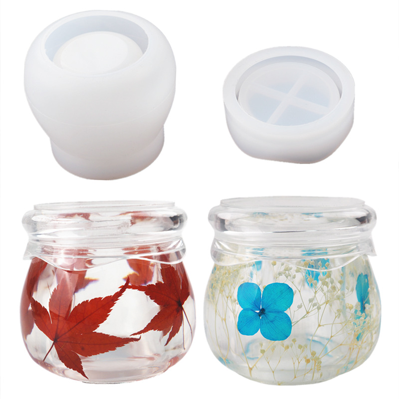 diy水晶滴胶环氧树脂布丁杯子收纳盒带盖饰品杯硅胶镜面模具