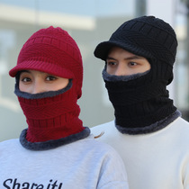Spot knitted hat autumn and winter men's outdoor warm face cover woolen hat women cycling bib one body plus velvet pullover hat