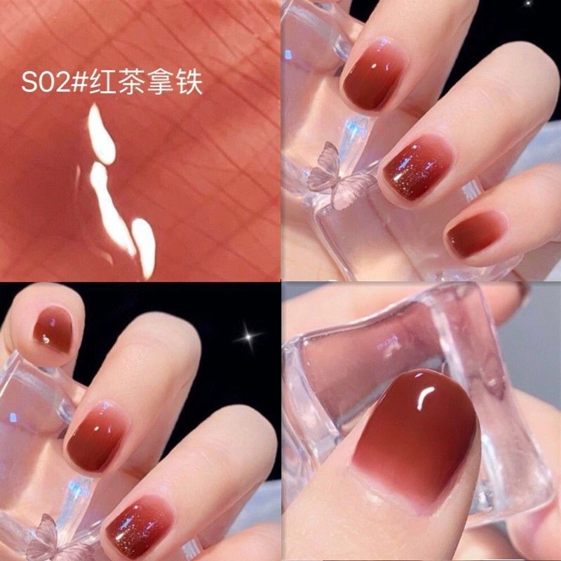 渐变裸色指甲白底实物图