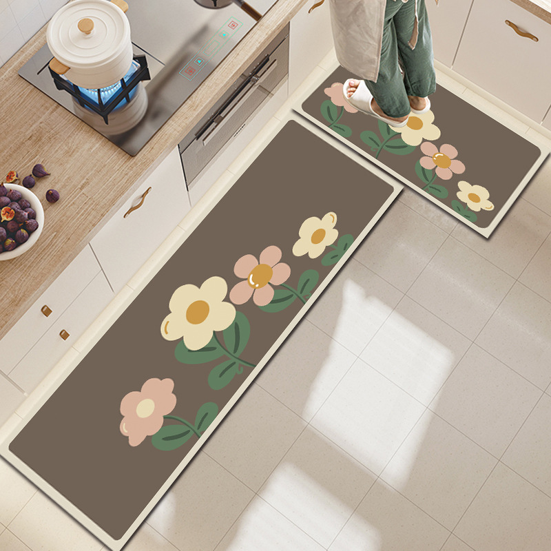 Small Fresh Fashion Flower Kitchen Special Absorbent Oil Absorbent Foot Mat Household Long Slip-Resistant And Dirty Diatom Mud Mat details Picture
