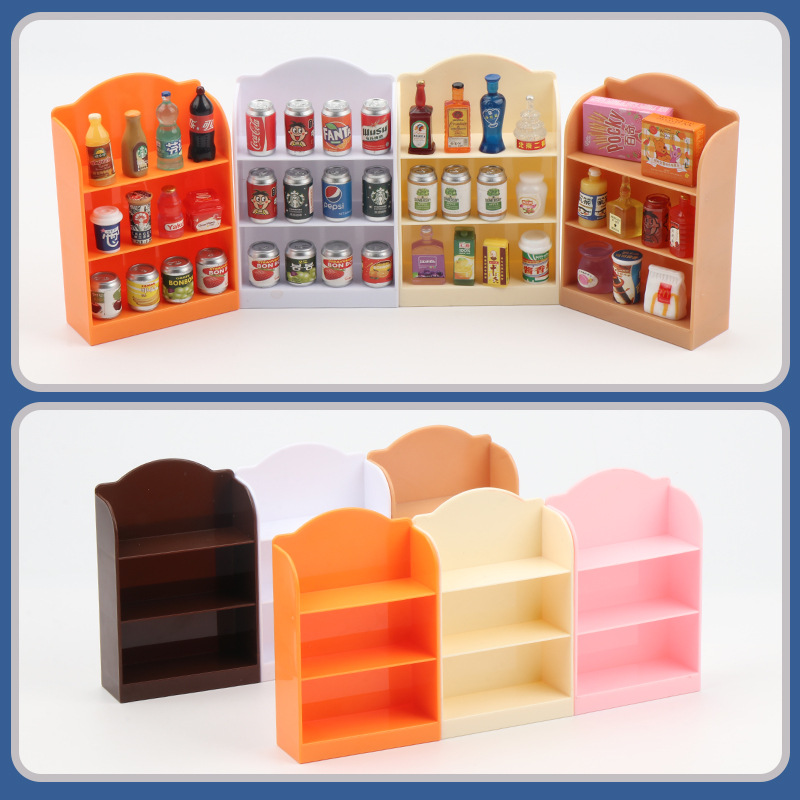 Mini simulation dollhouse ornaments, beverage supermarket shelves, miniature food toys, table model shelves, role-playing toys Specification image