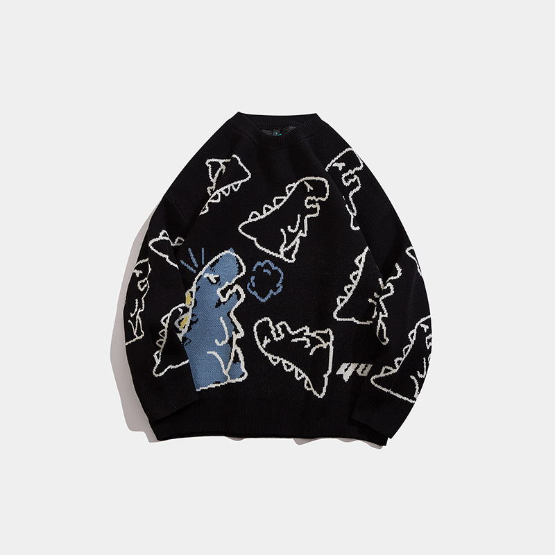 Cartoon round-neck sweater men's fashion brand autumn/Winter 2022 new ins loose Japanese dinosaur couple knitted sweater sweater sweater Application Scenario