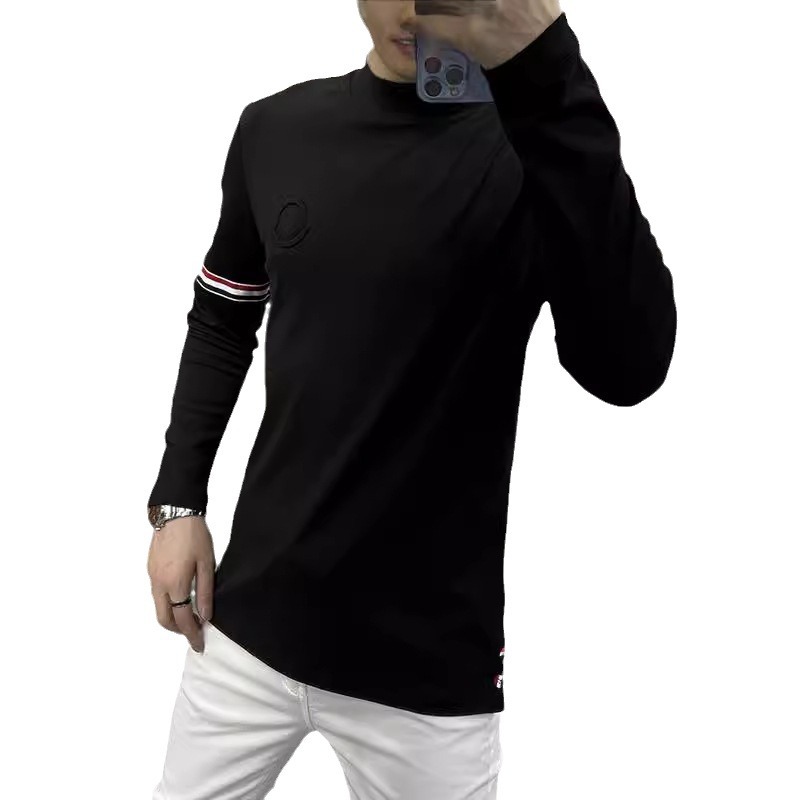 6311 Business Fashion Men's Autumn New Casual and Versatile long-sleeved round-neck T-shirt, a unique striped solid color base layer Item Picture