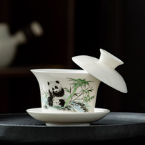 Three cover bowl goat fat jade white porcelain ceramic hovering tea bowl Kung fu tea set home office tea bowl