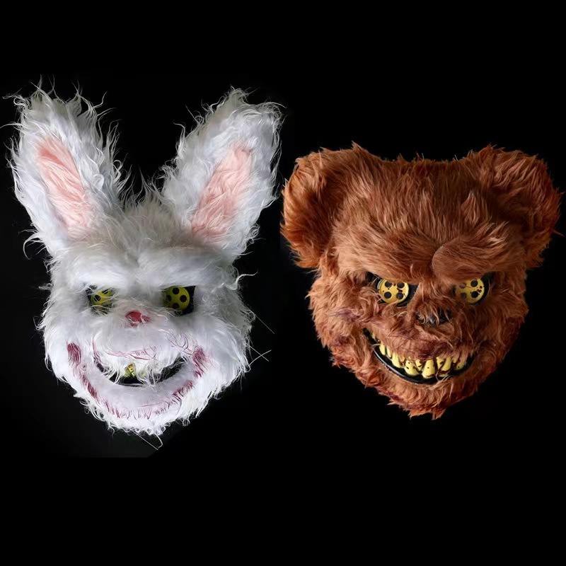 万圣节面具 抖音同款血腥兔子面具恐怖毛绒熊面具cosplay装扮道具