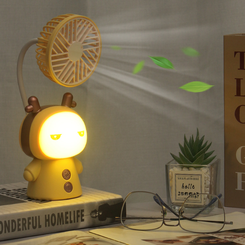 New doll night light fan, multi-speed night light desktop fan, cartoon rabbit ear electric fan, USB charging fan Specification image