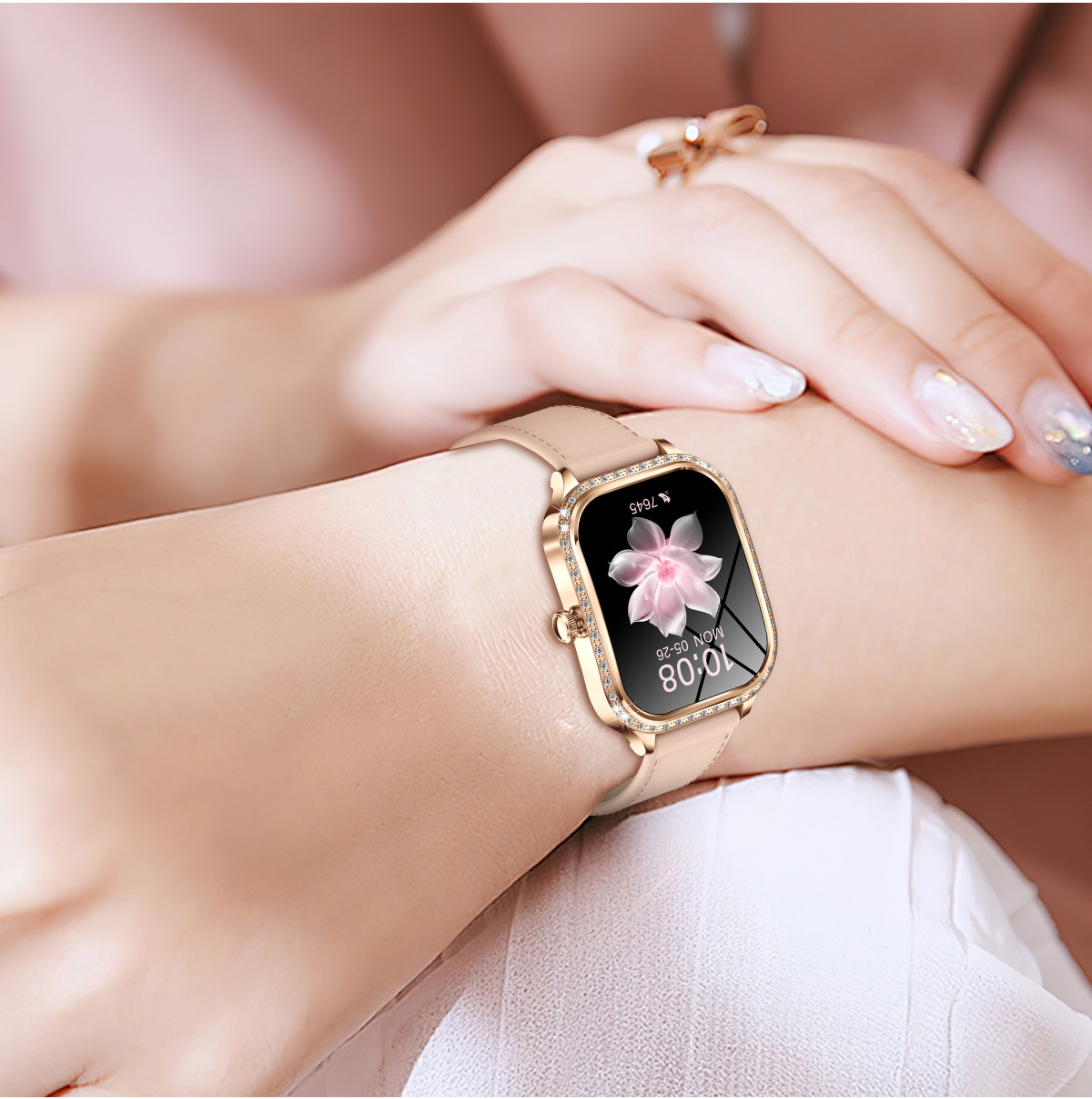 1.75寸曲面屏镶钻心率血氧睡眠计步IP68防水女性蓝牙通话智能手表详情20