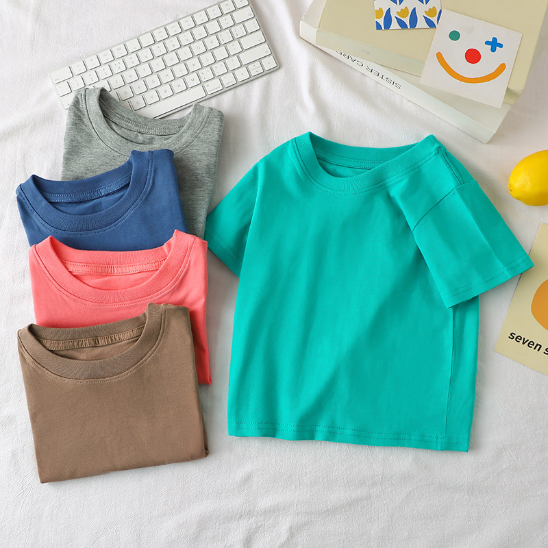 2024 Children's pure cotton short-sleeved cultural shirts for boys and girls, breathable and fashionable advertising shirts and tops for babies full figure