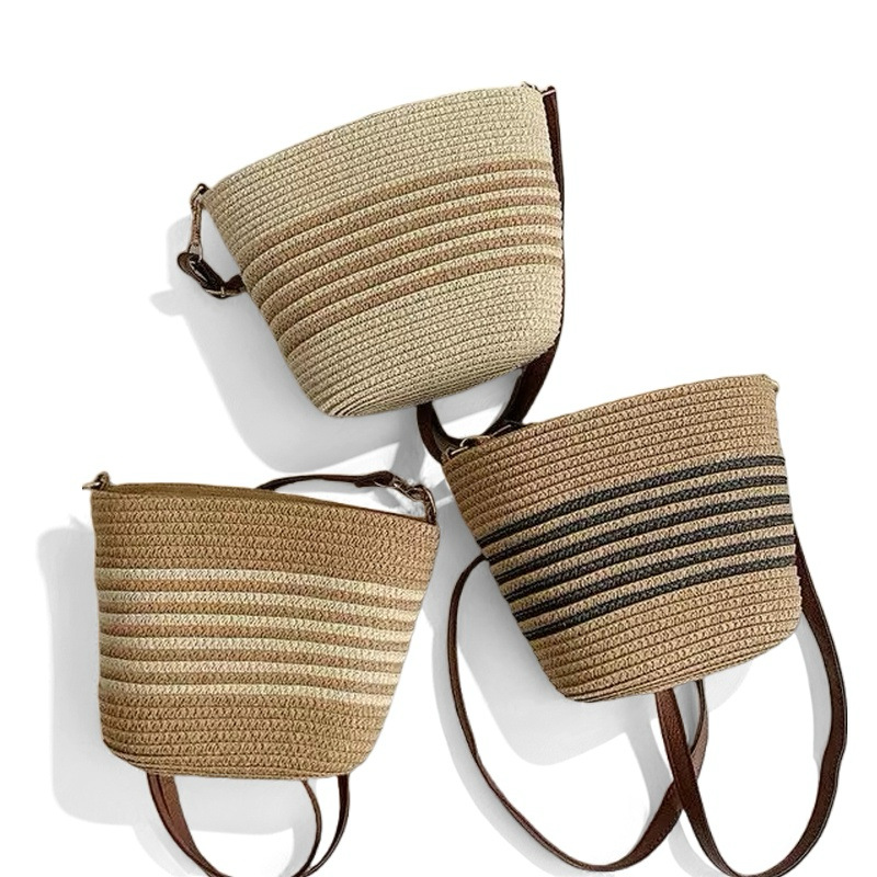 New portable crossbody straw woven bags, small phone bags, hand-woven bags, striped beach bags, commuter tote women's bags Application Scenario