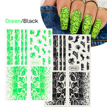 Black animal leopard print line green fluorescent glue nail