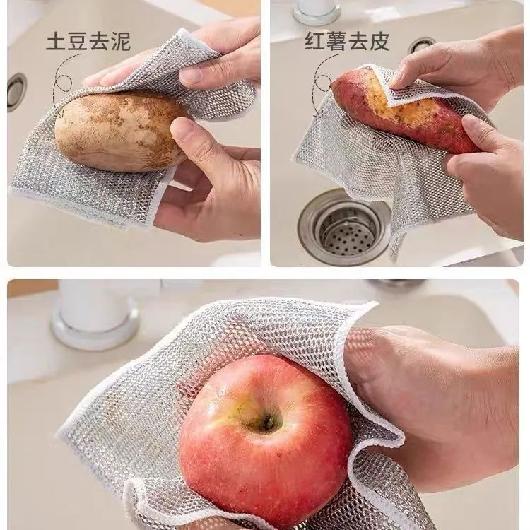 Dishwashing Silver-Wire Dishwashing Cloth Non-Oil Kitchen Dishwashing Towel Metal Cleaning Cloth Rs-300139 Application Scenario