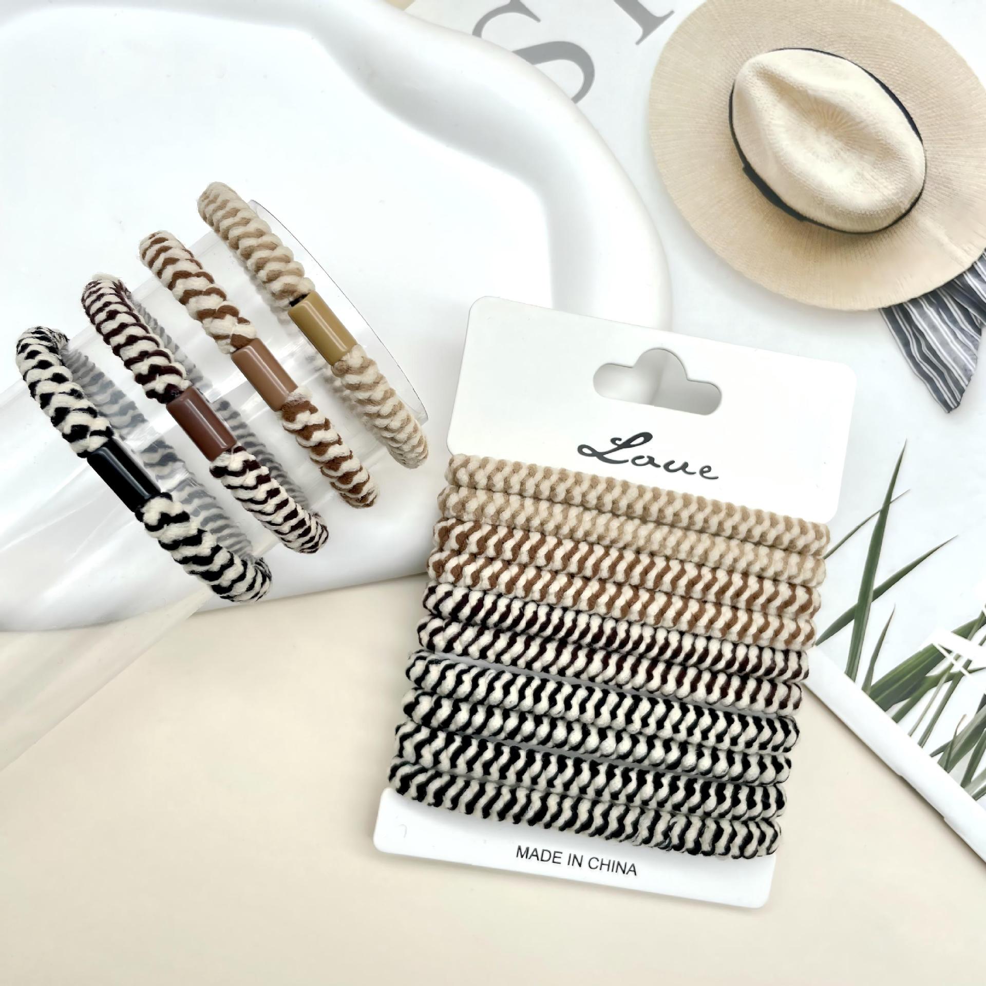 Coffee-colored hair bands, black and white striped hair ties, high-end Korean style, high elasticity, no hair damage, tie-up women's headwear factory wholesale