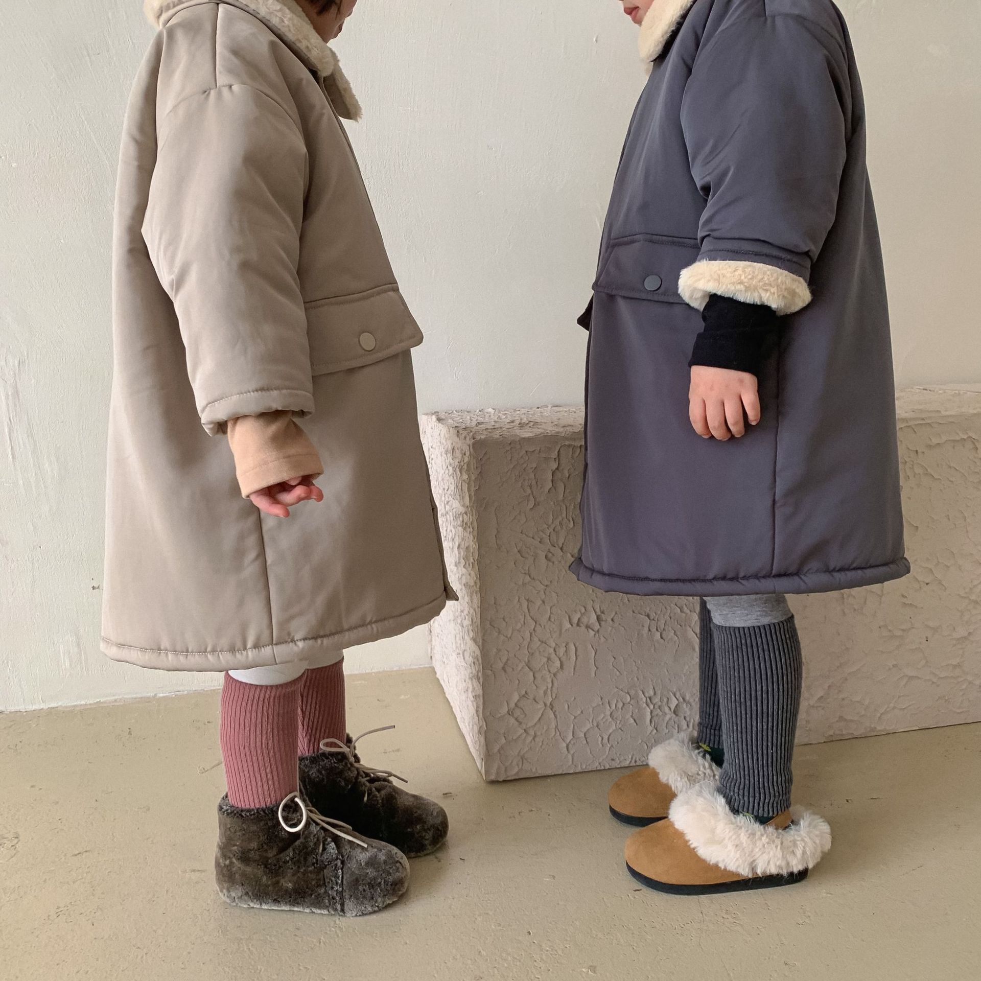 Mid-length children's cotton-padded jacket for boys with fleece and rabbit fur, thickened cotton-padded jacket for girls, 2022 winter new style baby coat Specification image