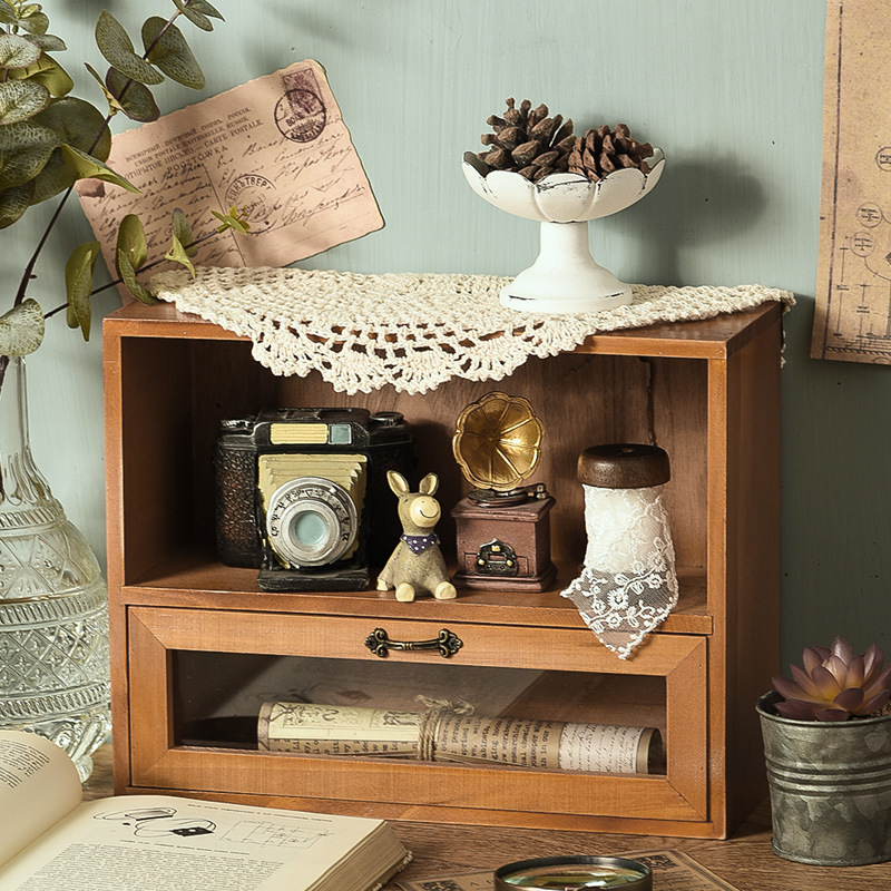 Zakka Do Old Series Storage Box Desktop Decoration 4 Grid Pen Holder A Drawer M-9016 Item Picture