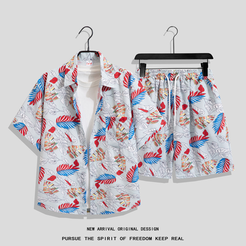 Hawaiian style shirt men's ins summer loose short-sleeved details Picture