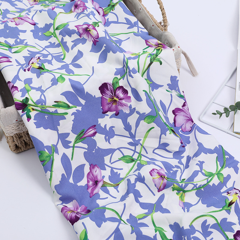 The fabric of the new spring and summer dress is Hanfu printed polyester plain weave fabric with four-sided patterned floral prints Specification image